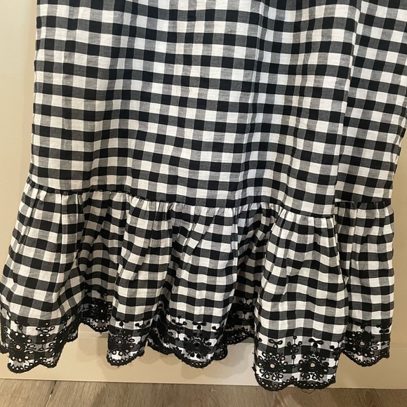 J. Crew Black and White Ruffled Gingham Criss Cross Midi Dress Size 10 - Picture 8 of 17